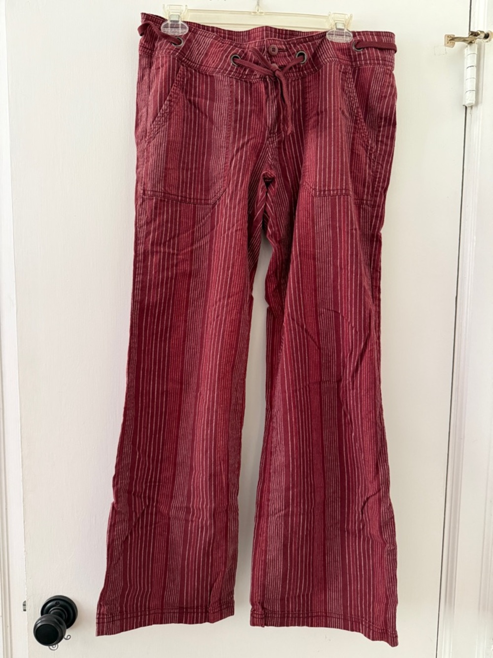 Prana Striped Drawstring Wide-Leg Pants in Burgundy 8